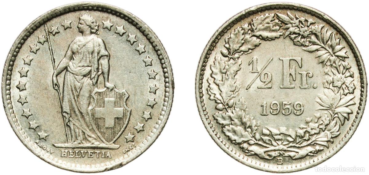 Material numism&aacute;tico: Switzerland Federal State 1959 B &frac12; Franc (Helvetia standing; silver) Silver (.835) (.165 copper) Be
