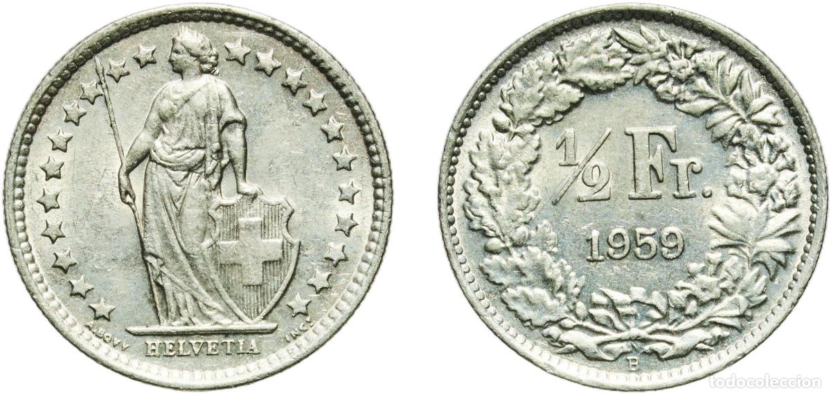 Material numism&aacute;tico: Switzerland Federal State 1959 B &frac12; Franc (Helvetia standing; silver) Silver (.835) (.165 copper) Be
