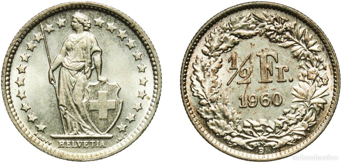 Material numism&aacute;tico: Switzerland Federal State 1960 B &frac12; Franc (Helvetia standing; silver) Silver (.835) (.165 copper) Be