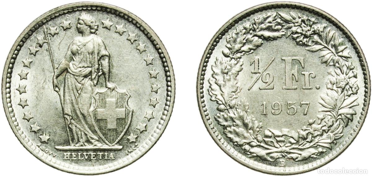 Material numism&aacute;tico: Switzerland Federal State 1957 B &frac12; Franc (Helvetia standing; silver) Silver (.835) (.165 copper) Be
