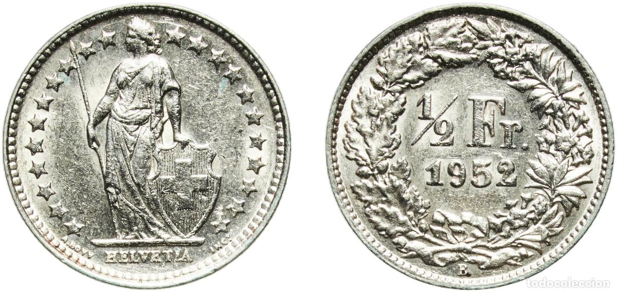 Material numism&aacute;tico: Switzerland Federal State 1952 B &frac12; Franc (Helvetia standing; silver) Silver (.835) (.165 copper) Be