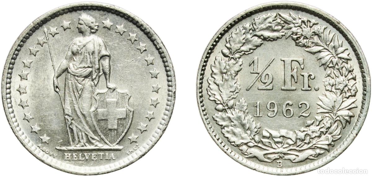 Material numism&aacute;tico: Switzerland Federal State 1962 B &frac12; Franc (Helvetia standing; silver) Silver (.835) (.165 copper) Be