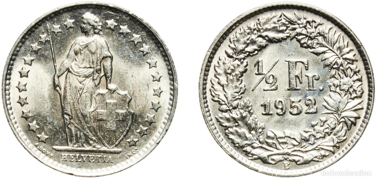 Material numism&aacute;tico: Switzerland Federal State 1952 B &frac12; Franc (Helvetia standing; silver) Silver (.835) (.165 copper) Be