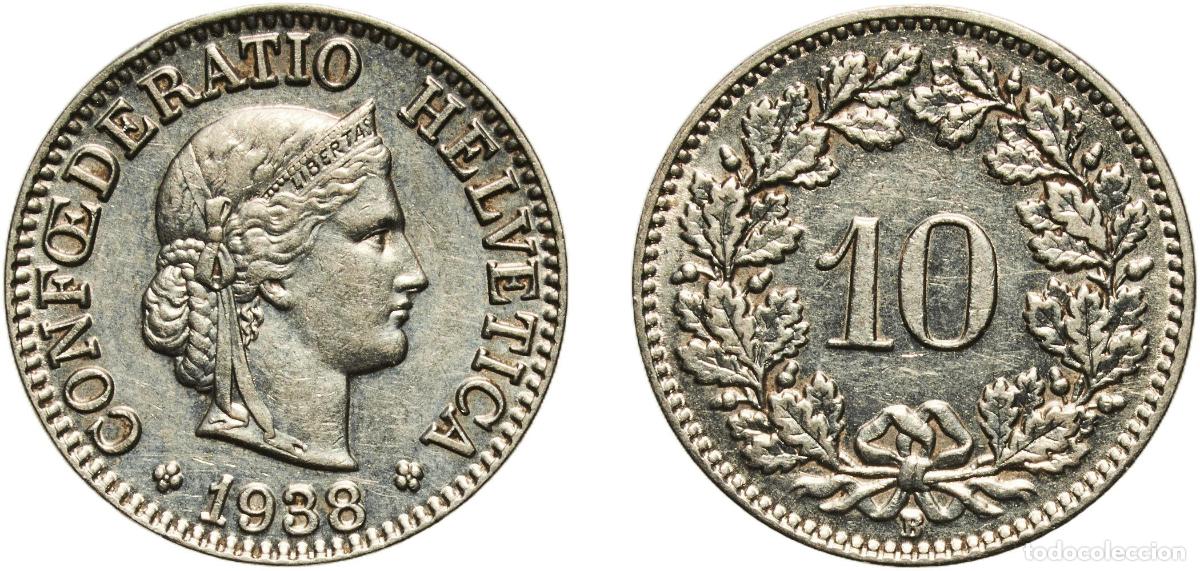Material numism&aacute;tico: Switzerland Federal State 1938 B 10 Rappen (Libertas; nickel) Nickel (magnetic) Bern Mint (1000000)