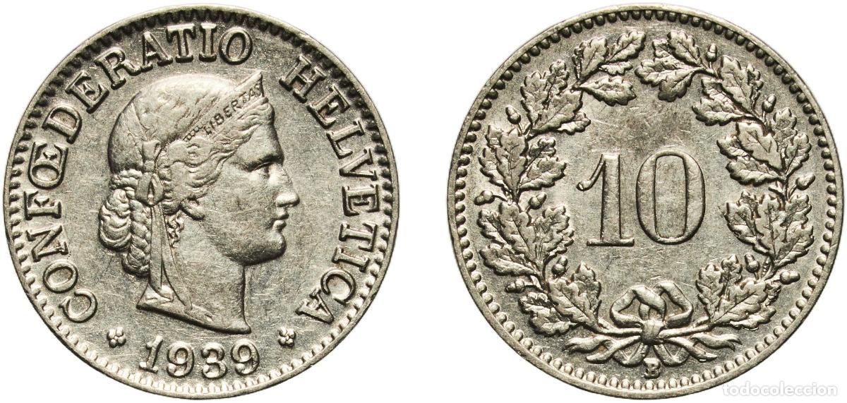 Material numism&aacute;tico: Switzerland Federal State 1939 B 10 Rappen (Libertas; nickel) Nickel (magnetic) Bern Mint (10022000