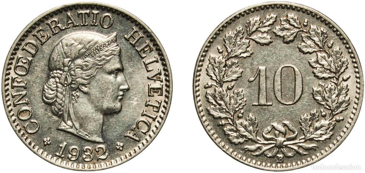 Material numism&aacute;tico: Switzerland Federal State 1932 B 10 Rappen (Libertas; nickel) Nickel (magnetic) Bern Mint (3500000)