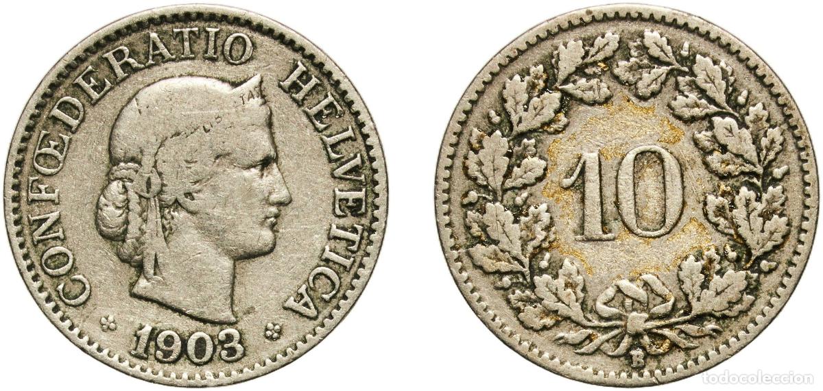 Material numism&aacute;tico: Switzerland Federal State 1903 B 10 Rappen (Libertas; copper-nickel) Copper-nickel (75% copper, 25%