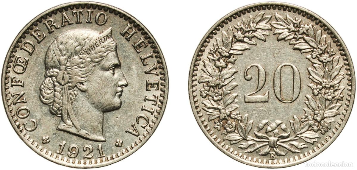 Material numism&aacute;tico: Switzerland Federal State 1921 B 20 Rappen (Libertas; nickel) Nickel Bern Mint (2500000) 3.92g AU