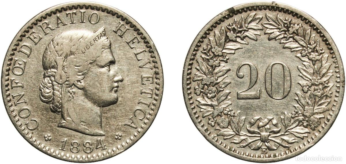 Material numism&aacute;tico: Switzerland Federal State 1884 B 20 Rappen (Libertas; nickel) Nickel Bern Mint (4000000) 3.96g XF