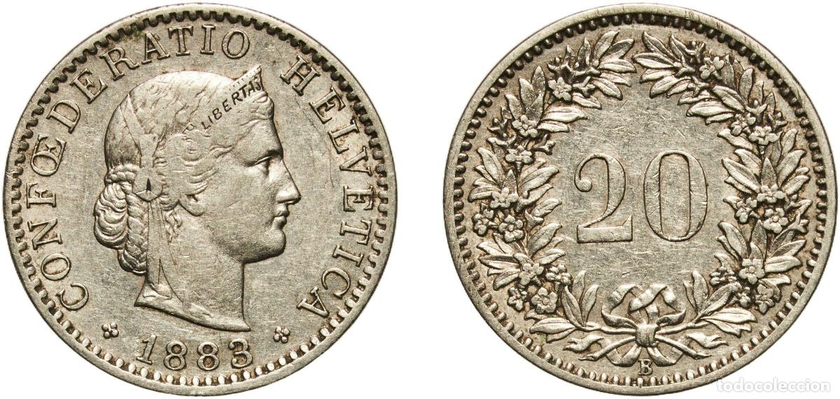 Material numism&aacute;tico: Switzerland Federal State 1883 B 20 Rappen (Libertas; nickel) Nickel Bern Mint (2500000) 4.03g XF