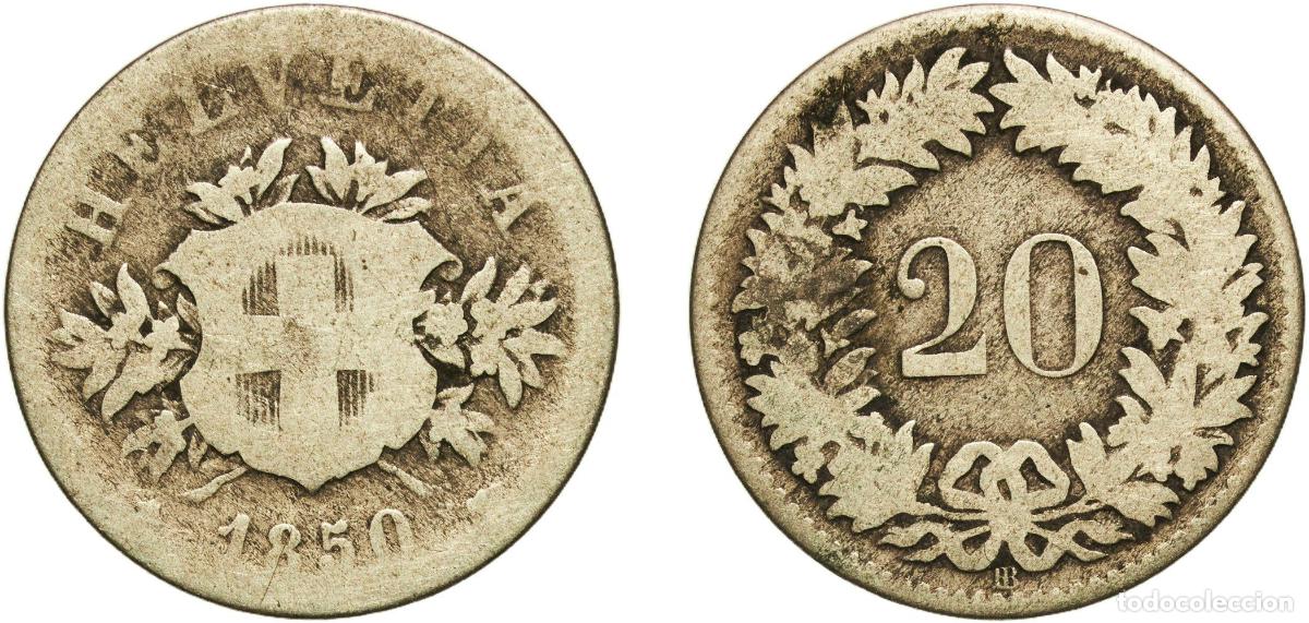 Material numism&aacute;tico: Switzerland Federal State 1850 BB 20 Rappen (Coat of arms) Billon (.150 silver) Strasbourg Mint (11