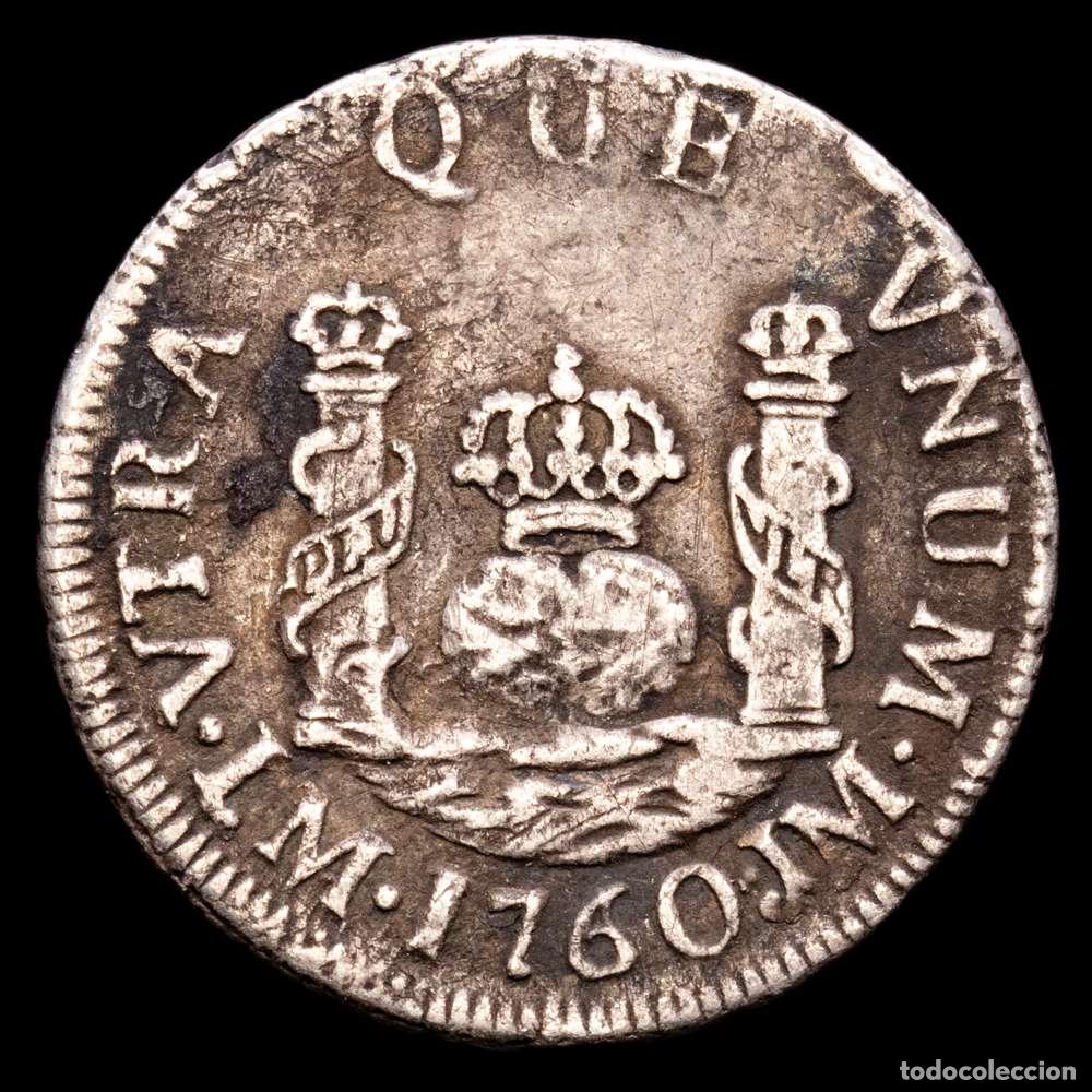 Material numism&aacute;tico: Fernando VI (1746 - 1759). 1760/50 JM. Lima. 1 real. Columnario. (CA 165). 3,12 gr. VF. Escasa.