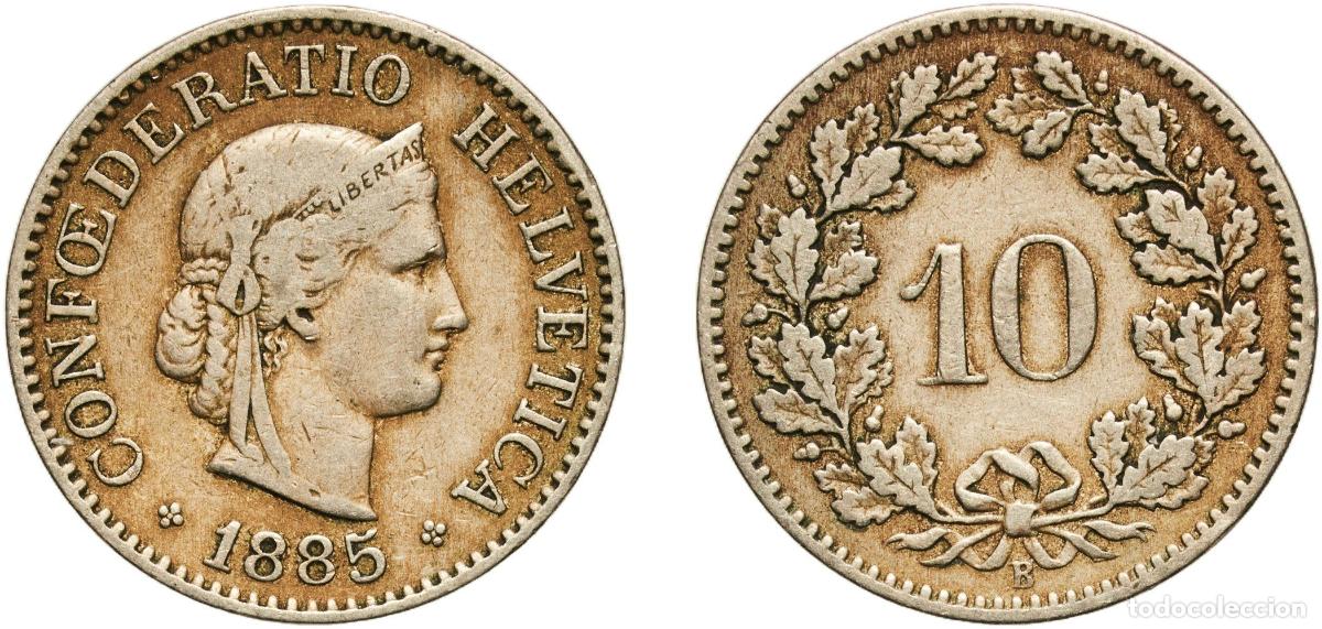 Material numism&aacute;tico: Switzerland Federal State 1885 B 10 Rappen (Libertas; copper-nickel) Copper-nickel (75% copper, 25%