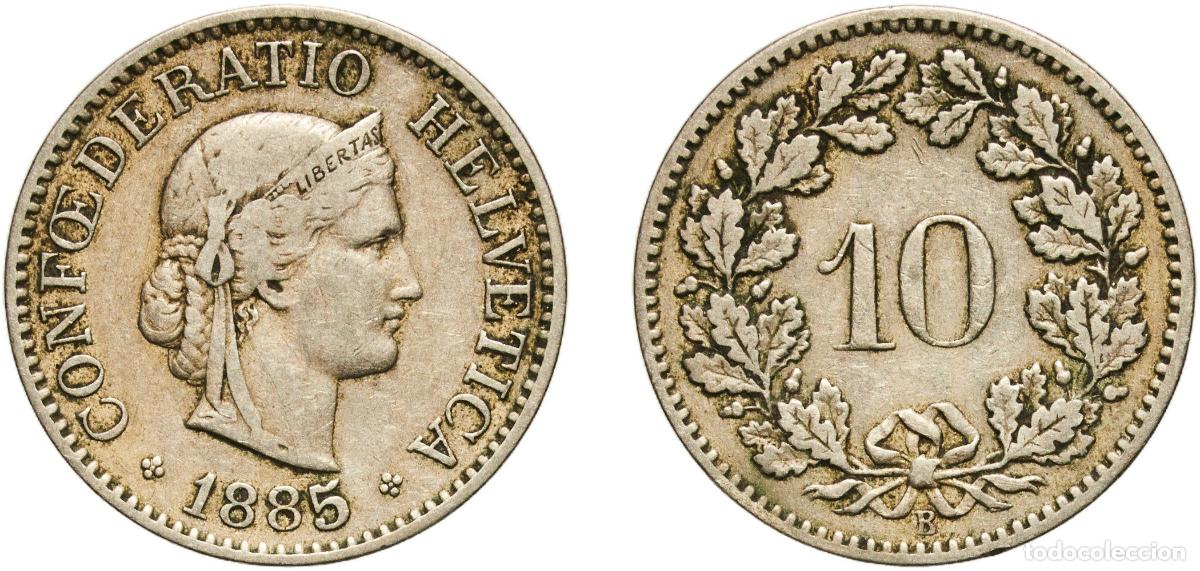 Material numism&aacute;tico: Switzerland Federal State 1885 B 10 Rappen (Libertas; copper-nickel) Copper-nickel (75% copper, 25%