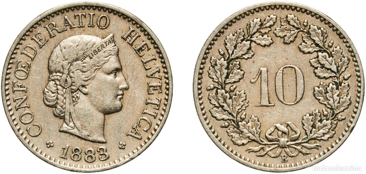 Material numism&aacute;tico: Switzerland Federal State 1883 B 10 Rappen (Libertas; copper-nickel) Copper-nickel (75% copper, 25%