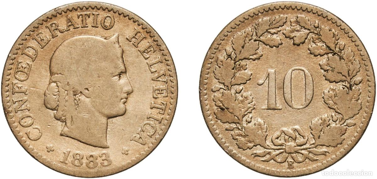 Material numism&aacute;tico: Switzerland Federal State 1883 B 10 Rappen (Libertas; copper-nickel) Copper-nickel (75% copper, 25%