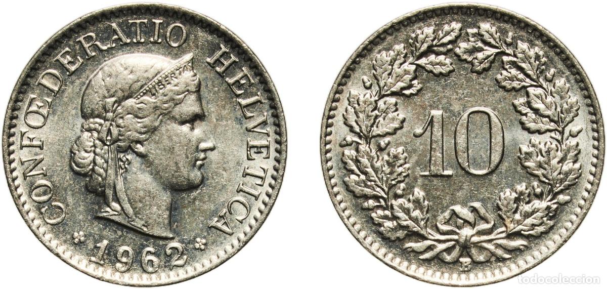 Material numism&aacute;tico: Switzerland Federal State 1962 B 10 Rappen (Libertas; copper-nickel) Copper-nickel (75% copper, 25%