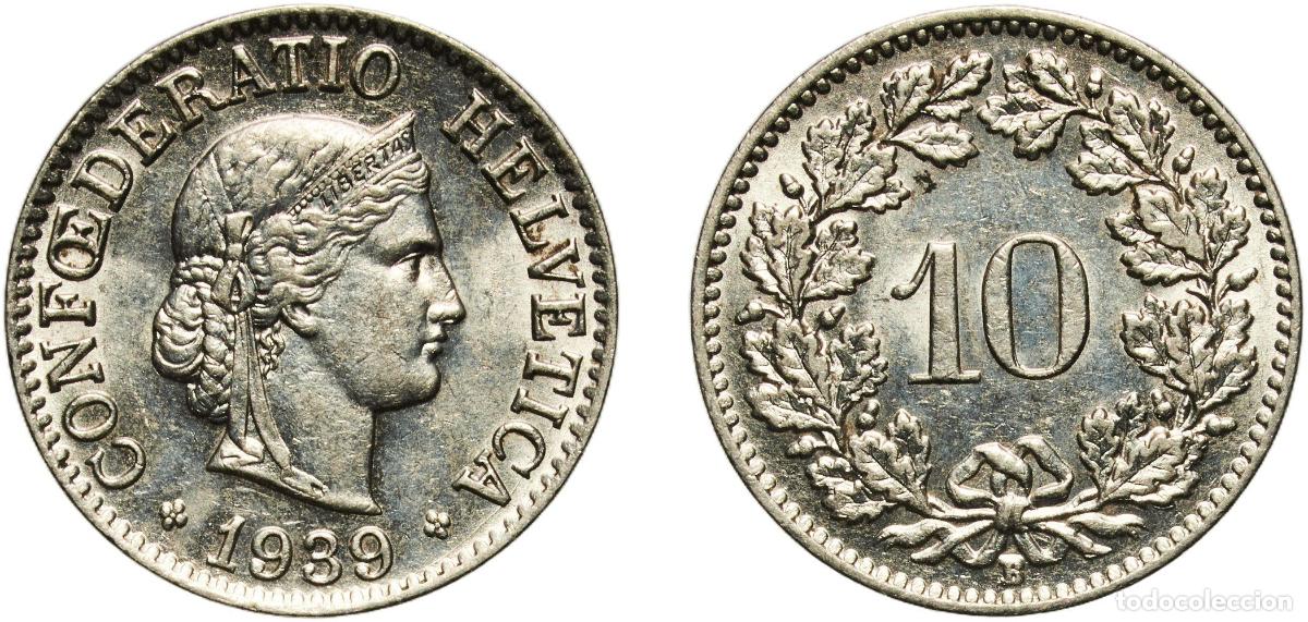 Material numism&aacute;tico: Switzerland Federal State 1939 B 10 Rappen (Libertas; nickel) Nickel Bern Mint (10022000) 3g UNC H