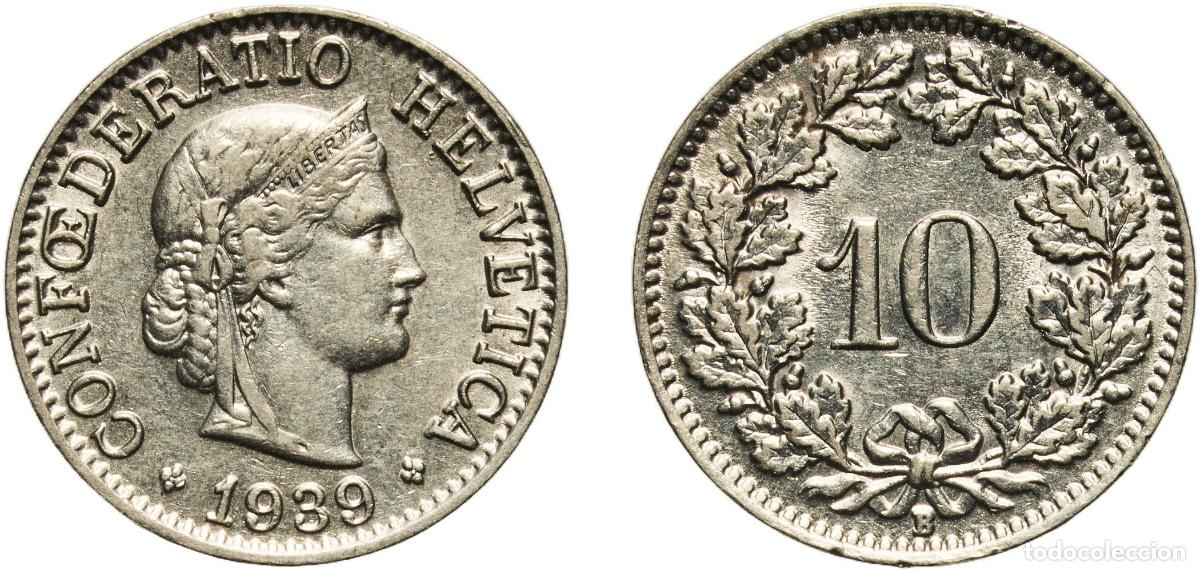 Material numism&aacute;tico: Switzerland Federal State 1939 B 10 Rappen (Libertas; nickel) Nickel Bern Mint (10022000) 2.96g UNC
