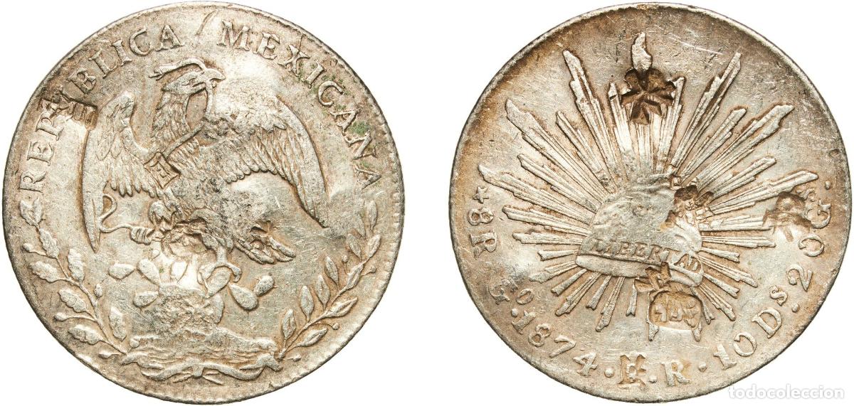 Material numism&aacute;tico: Mexico Federal Republic 1874 Go FR 8 Reales &uml;Bearing multiple large Chinese chops, the most strikin