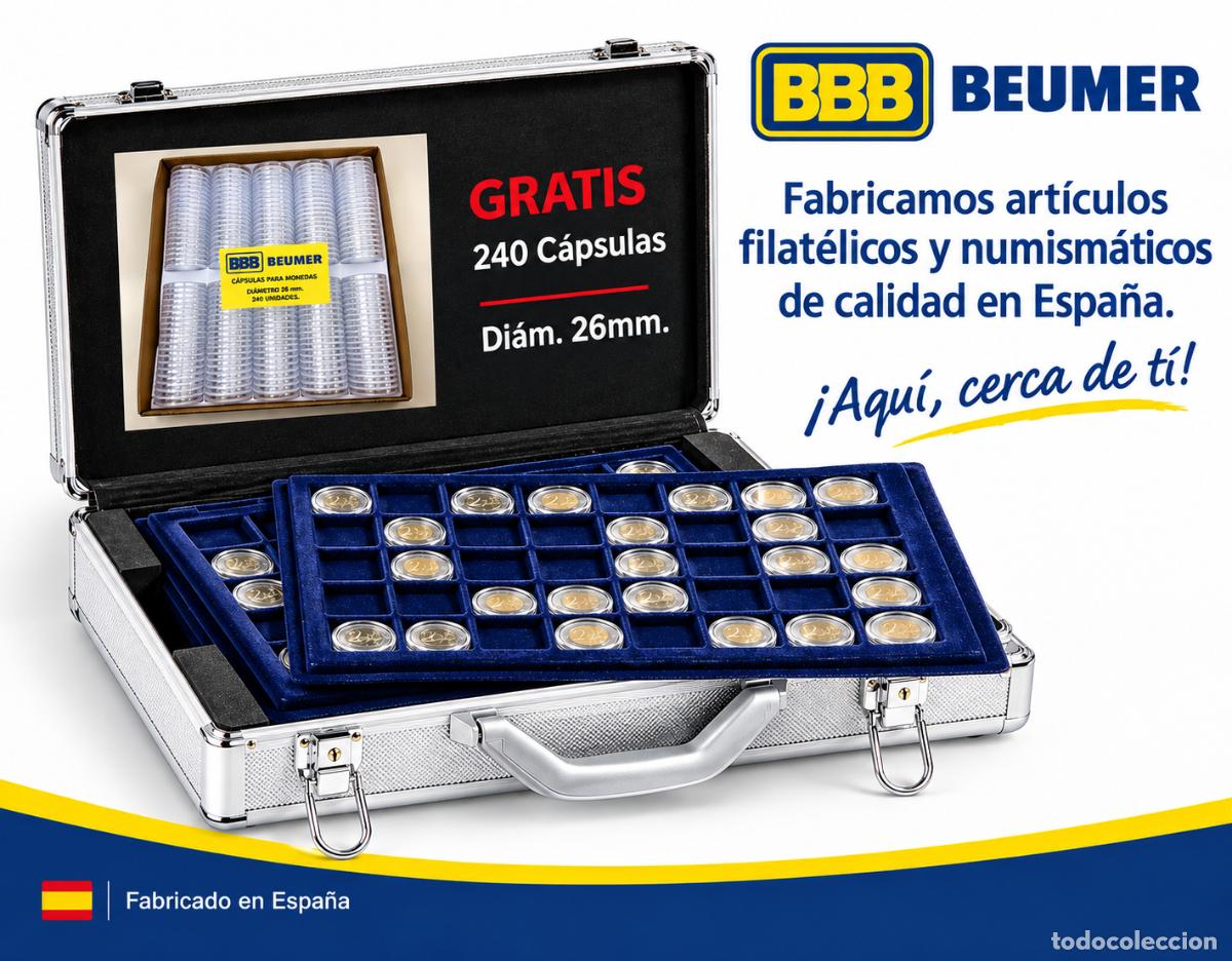 Material numism&aacute;tico: Malet&iacute;n con 6 Bandejas para 240 monedas de 2&euro;ur en c&aacute;psulas. Tama&ntilde;o407x95x245mm.