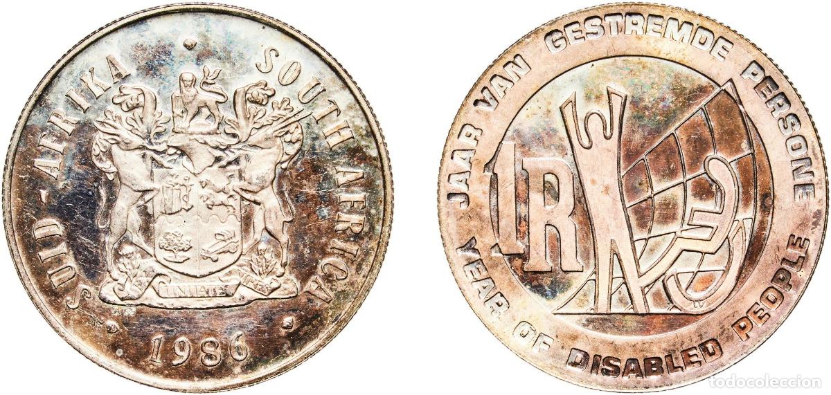 Material numism&aacute;tico: South Africa Republic 1986 1 Rand (Year of Disabled People) Silver (.800) (1005) 15g PF KM 120 Her