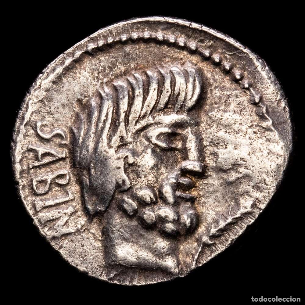Material numism&aacute;tico: Rep&uacute;blica Romana L. Titurius L. f. Sabinus Denario. Roma, 89 a. C. Crawford 344/1a. 4,06 gr. VF+.