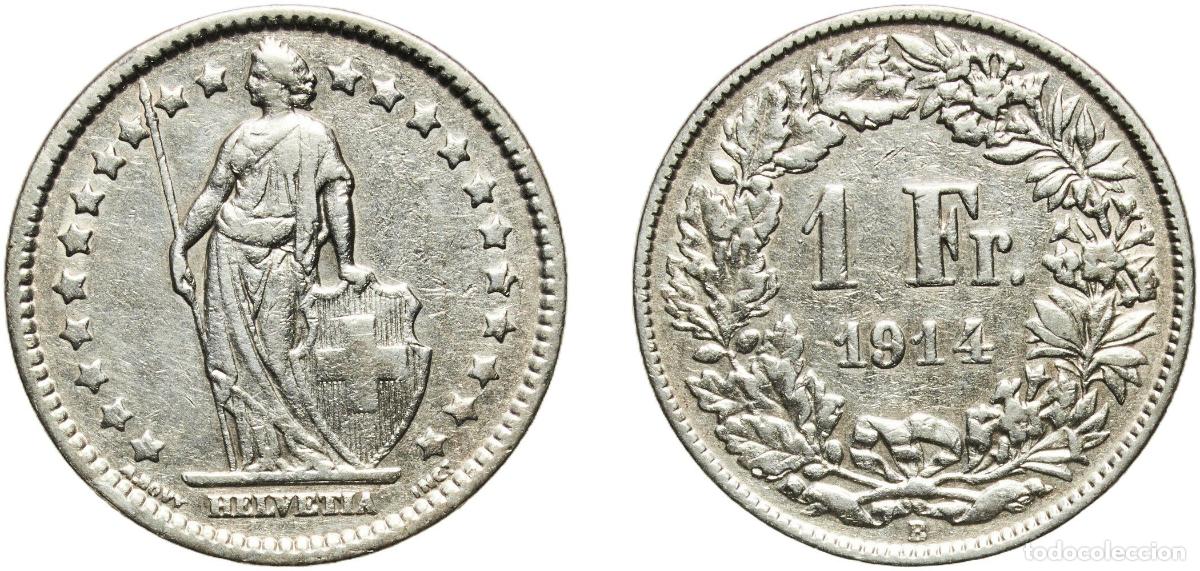 Material numism&aacute;tico: Switzerland Federal State 1914 B 1 Franc (Helvetia standing; silver) Silver (.835) (16.5% copper) (