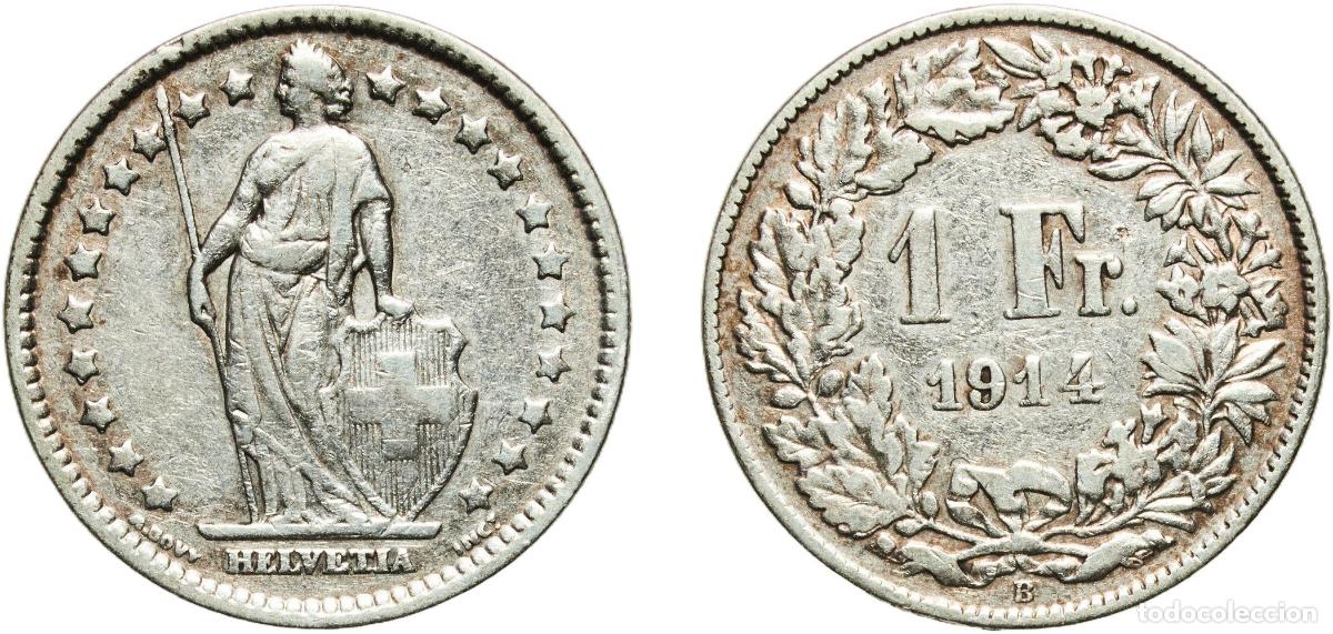 Material numism&aacute;tico: Switzerland Federal State 1914 B 1 Franc (Helvetia standing; silver) Silver (.835) (16.5% copper) B
