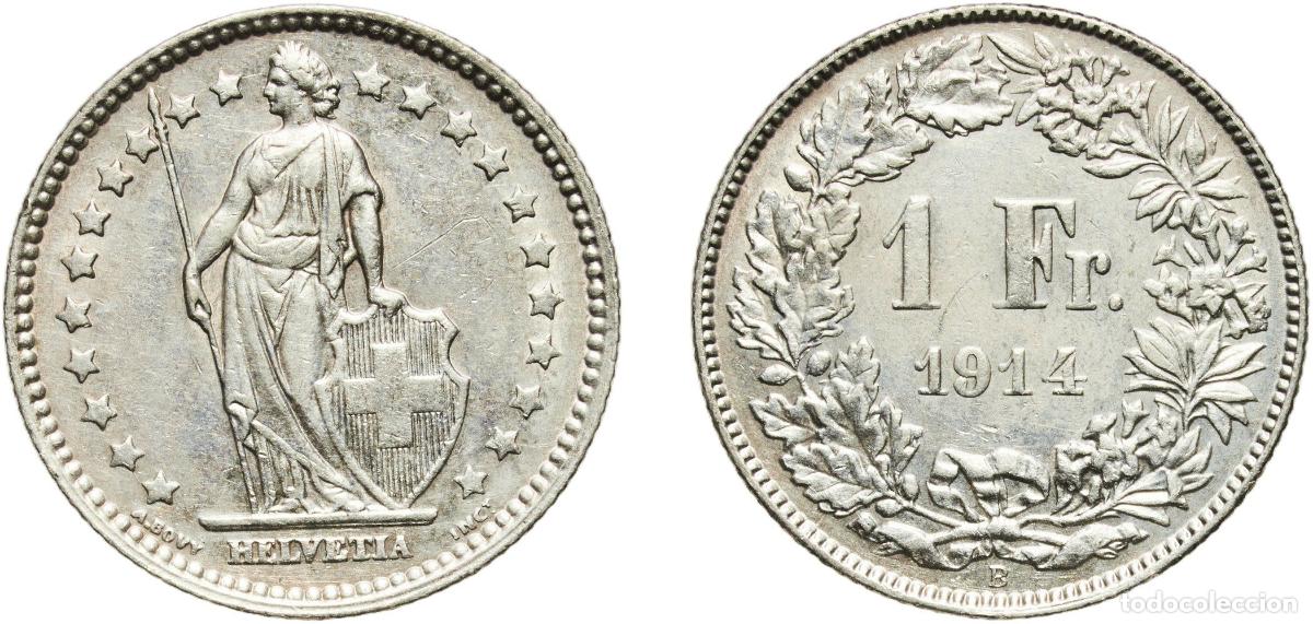 Material numism&aacute;tico: Switzerland Federal State 1914 B 1 Franc (Helvetia standing; silver) Silver (.835) (16.5% copper) B