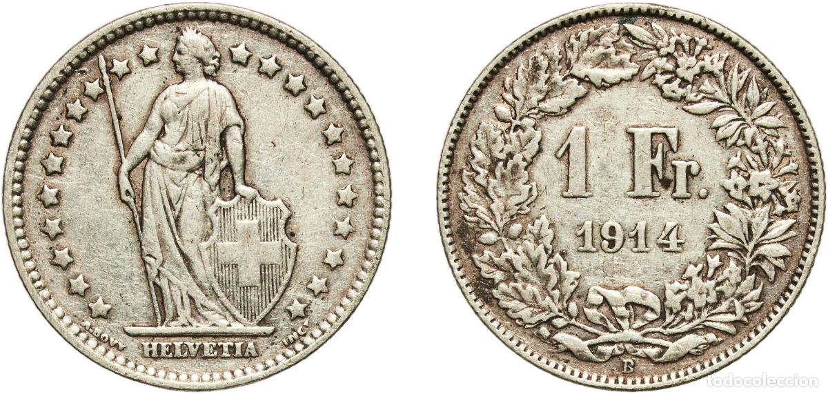 Material numism&aacute;tico: Switzerland Federal State 1914 B 1 Franc (Helvetia standing; silver) Silver (.835) (16.5% copper) B