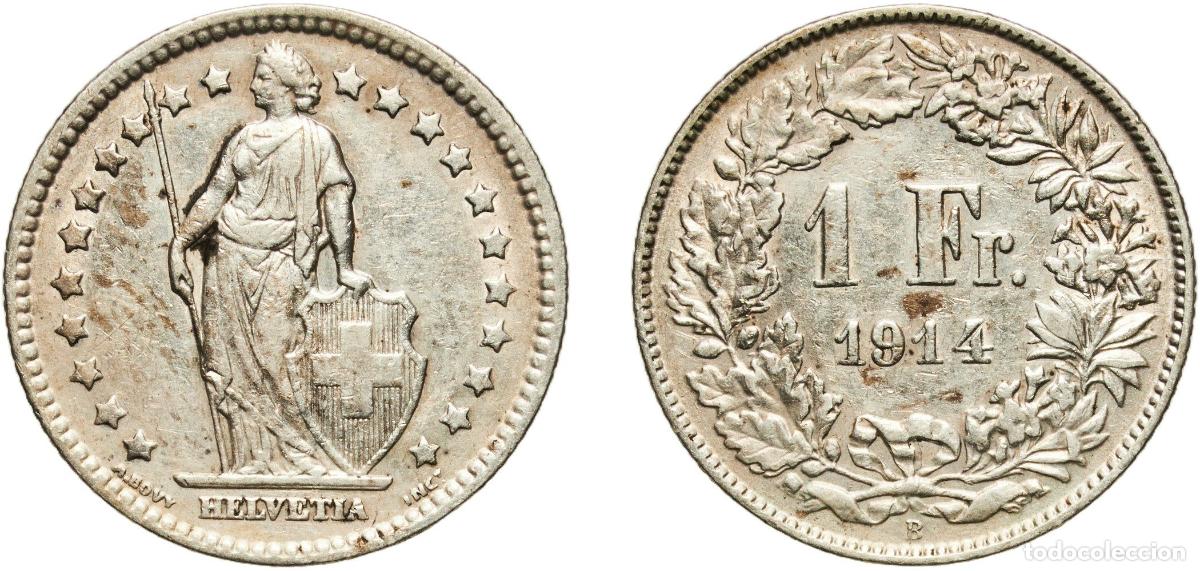 Material numism&aacute;tico: Switzerland Federal State 1914 B 1 Franc (Helvetia standing; silver) Silver (.835) (16.5% copper) B