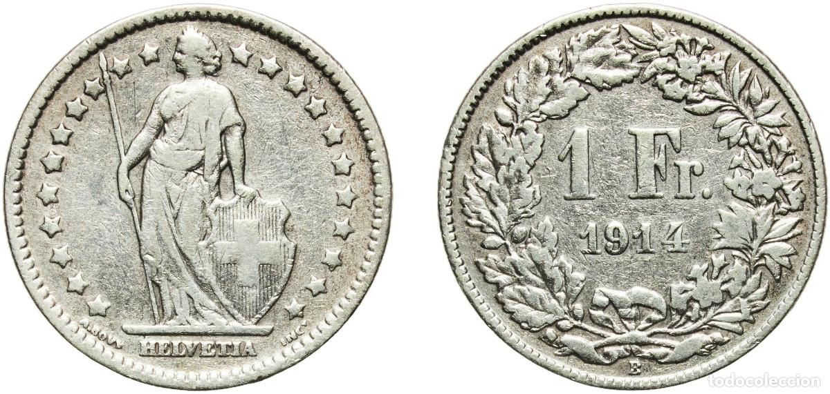 Material numism&aacute;tico: Switzerland Federal State 1914 B 1 Franc (Helvetia standing; silver) Silver (.835) (16.5% copper) B