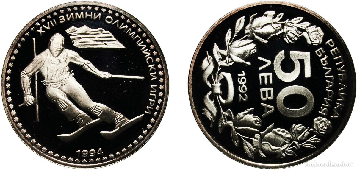 Material numism&aacute;tico: Bulgaria Republic 1992 50 Leva (XVII Winter Olympic Games - Downhill Skiing) Silver (.925) Bulgaria