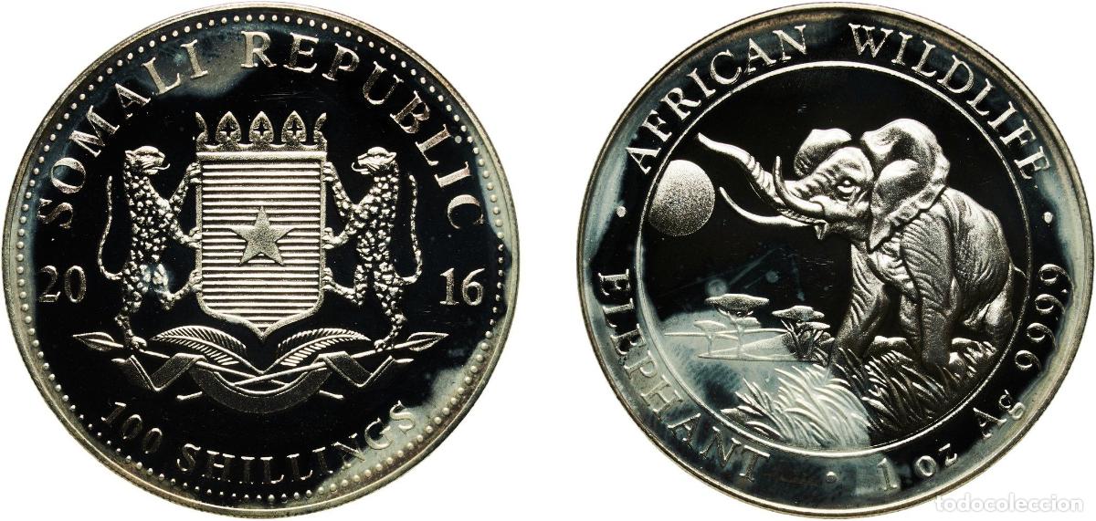 Material numism&aacute;tico: Somalia Republic 2016 100 Shillings (Elephant; Silver) Silver (.9999) Munich Mint 31.23g PF KM 262