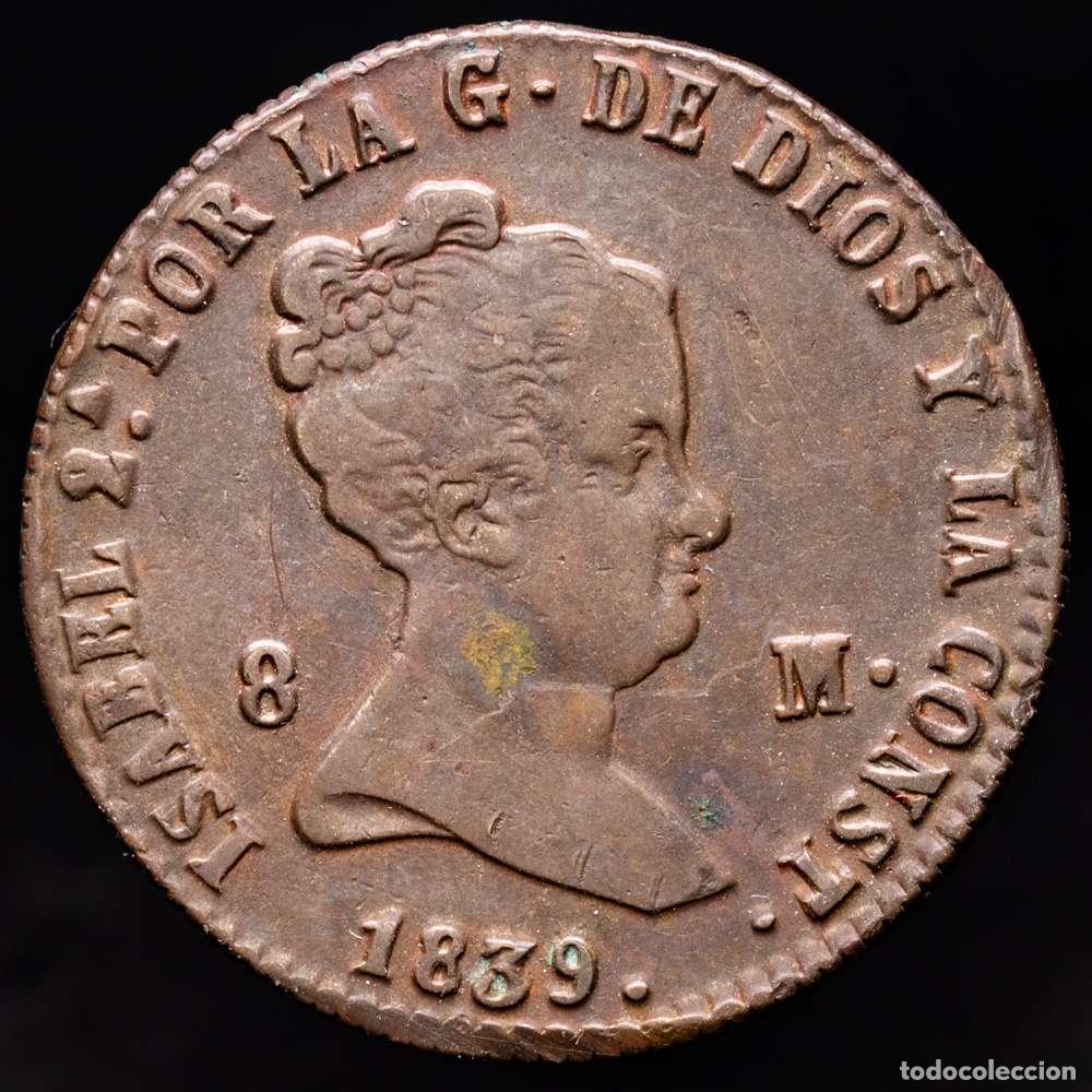 Material numism&aacute;tico: Isabel II (1833-1868). 8 maraved&iacute;s. 1839. Segovia. (Cal-125). Ae. 10,14 gramos. MBC+. Escasa.