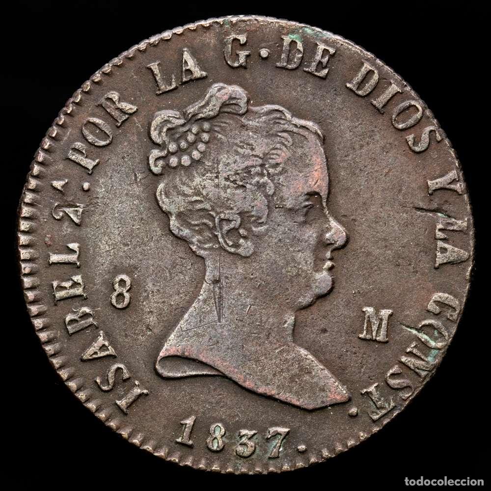 Material numism&aacute;tico: Isabel II (1833-1868). 8 maraved&iacute;s. 1837. Jubia. (Cal-104). Ae. 9,93 gramos. MBC+.