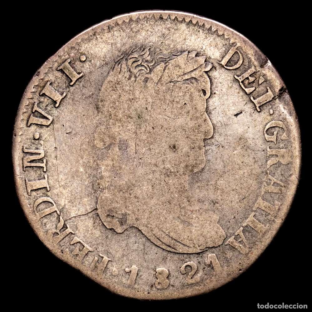 Material numism&aacute;tico: FERNANDO VII (1808-1833). 2 Reales. (Ar. 6,81g/27mm). 1821. Zacatecas AZ. (Cal-1013). BC+.