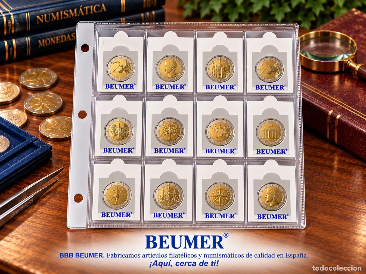 Material numism&aacute;tico: 10 Hojas numism&aacute;ticas BBB BEUMER, Tama&ntilde;o 26X23cm. PARA 12 CARTONES