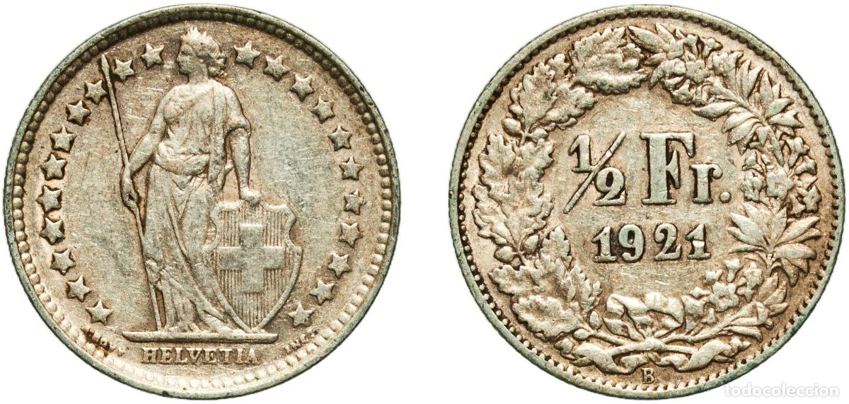 Material numism&aacute;tico: Switzerland Federal State 1921 B &frac12; Franc (Helvetia standing; silver) Silver (.835) (.165 copper) Be