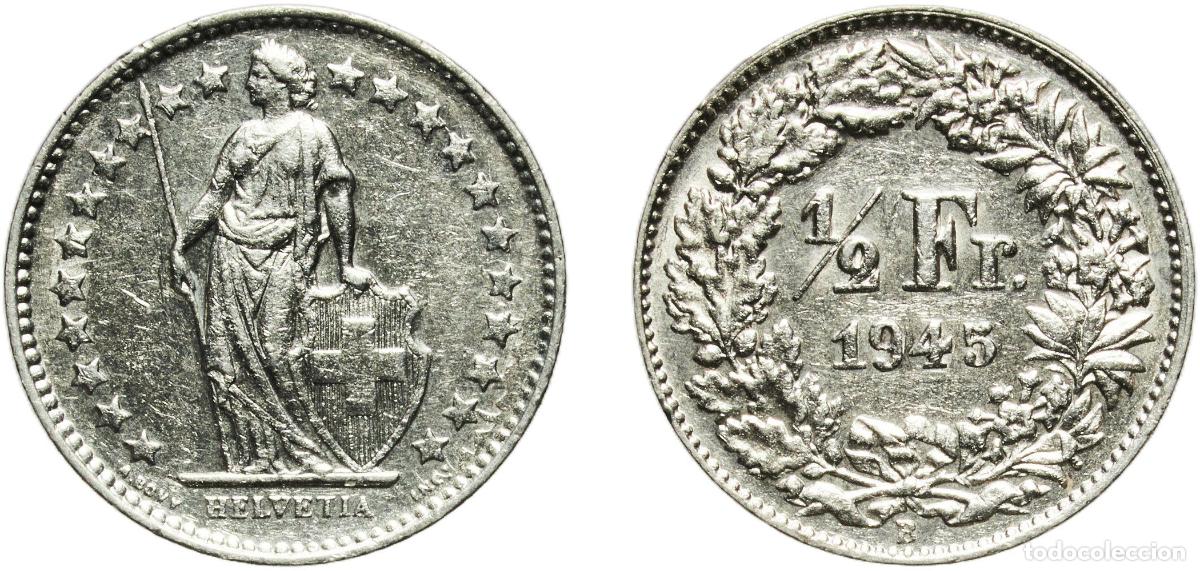 Material numism&aacute;tico: Switzerland Federal State 1945 B &frac12; Franc (Helvetia standing; silver) Silver (.835) (.165 copper) Be