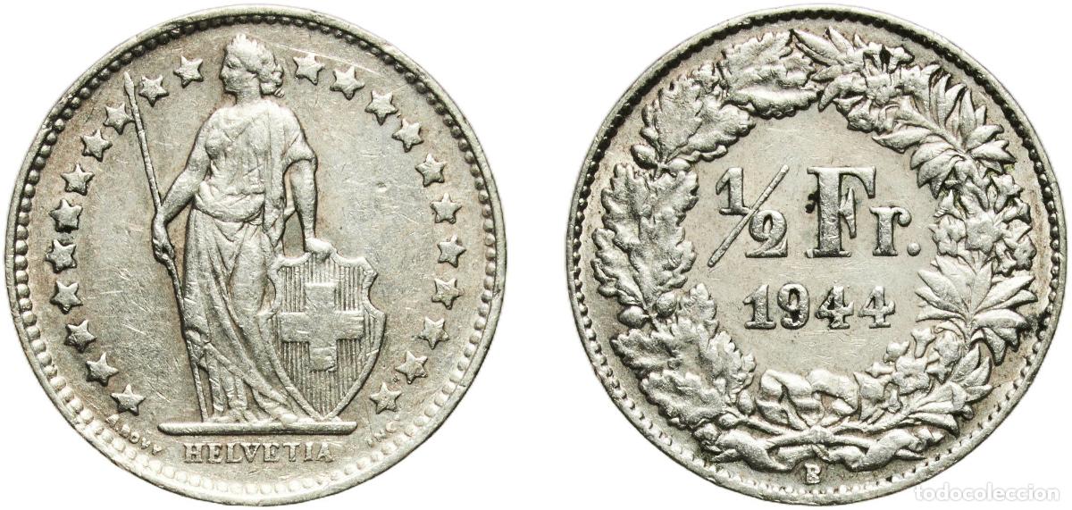 Material numism&aacute;tico: Switzerland Federal State 1944 B &frac12; Franc (Helvetia standing; silver) Silver (.835) (.165 copper) Be