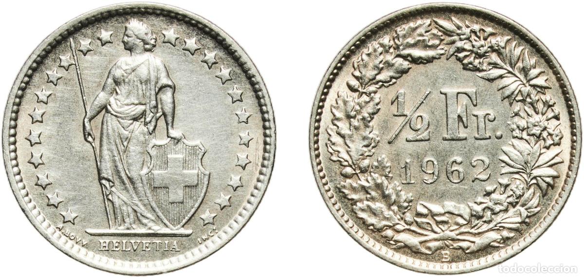 Material numism&aacute;tico: Switzerland Federal State 1962 B &frac12; Franc (Helvetia standing; silver) Silver (.835) (.165 copper) Be