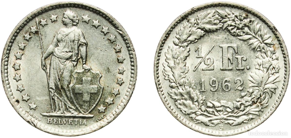 Material numism&aacute;tico: Switzerland Federal State 1962 B &frac12; Franc (Helvetia standing; silver) Silver (.835) (.165 copper) Be