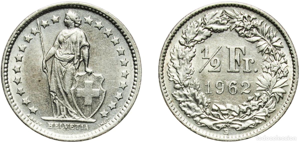Material numism&aacute;tico: Switzerland Federal State 1962 B &frac12; Franc (Helvetia standing; silver) Silver (.835) (.165 copper) Be