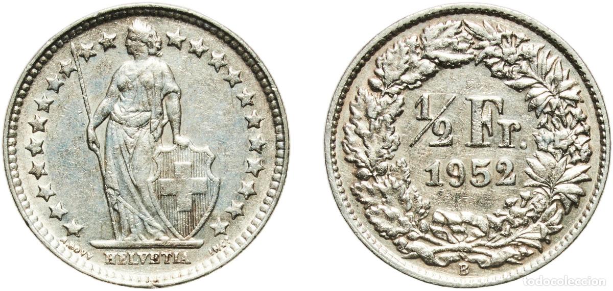 Material numism&aacute;tico: Switzerland Federal State 1952 B &frac12; Franc (Helvetia standing; silver) Silver (.835) (.165 copper) Be