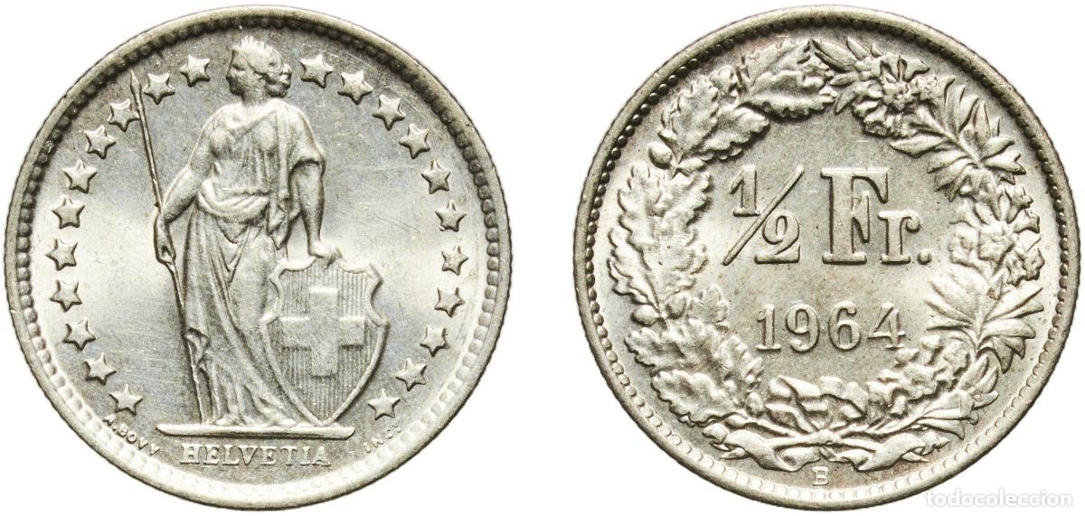 Material numism&aacute;tico: Switzerland Federal State 1964 B &frac12; Franc (Helvetia standing; silver) Silver (.835) (.165 copper) Be