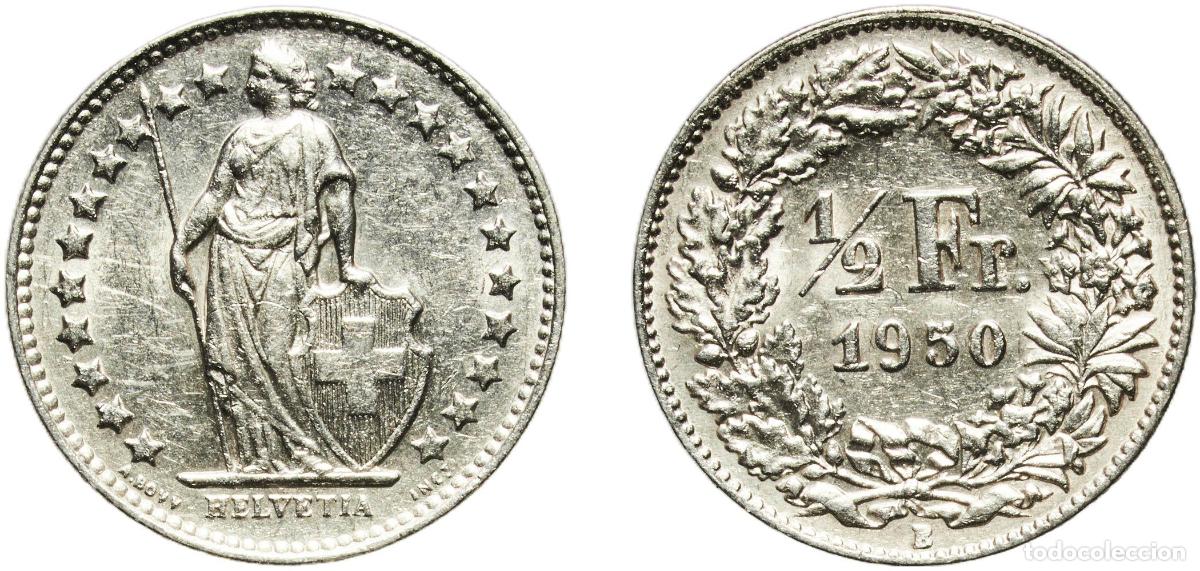 Material numism&aacute;tico: Switzerland Federal State 1950 B &frac12; Franc (Helvetia standing; silver) Silver (.835) (.165 copper) Be