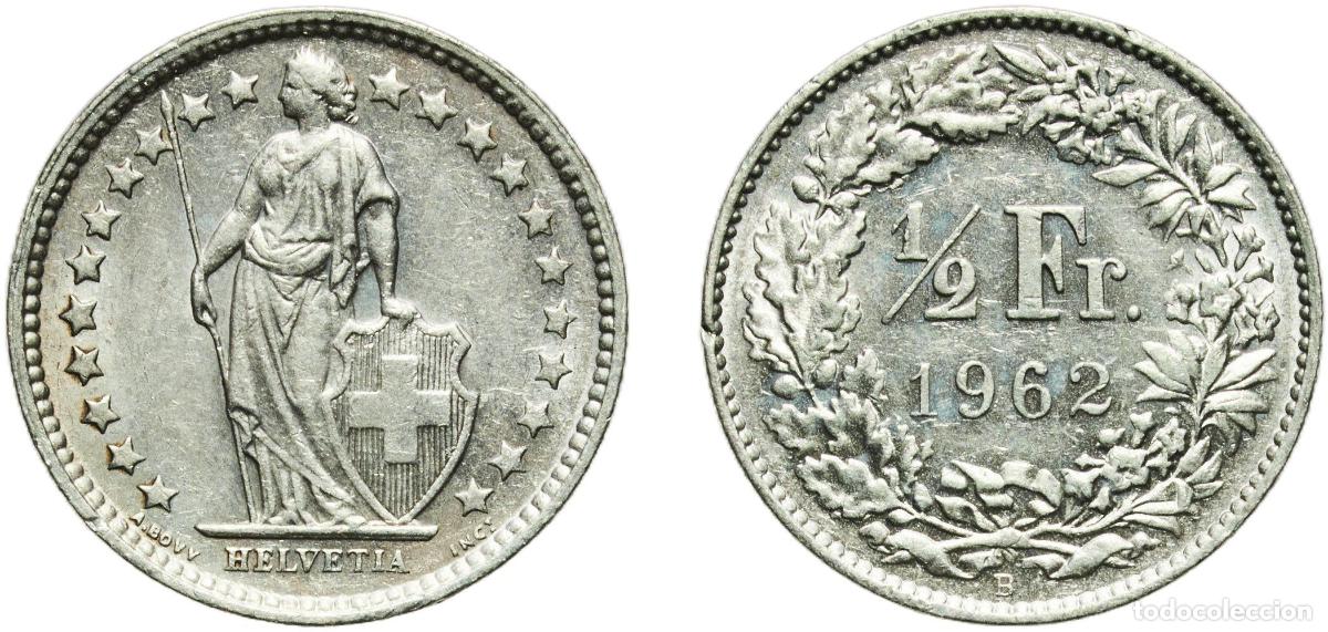 Material numism&aacute;tico: Switzerland Federal State 1962 B &frac12; Franc (Helvetia standing; silver) Silver (.835) (.165 copper) Be
