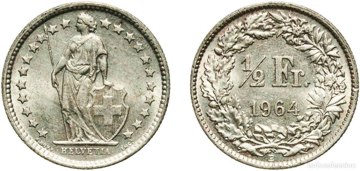 Material numism&aacute;tico: Switzerland Federal State 1964 B &frac12; Franc (Helvetia standing; silver) Silver (.835) (.165 copper) Be